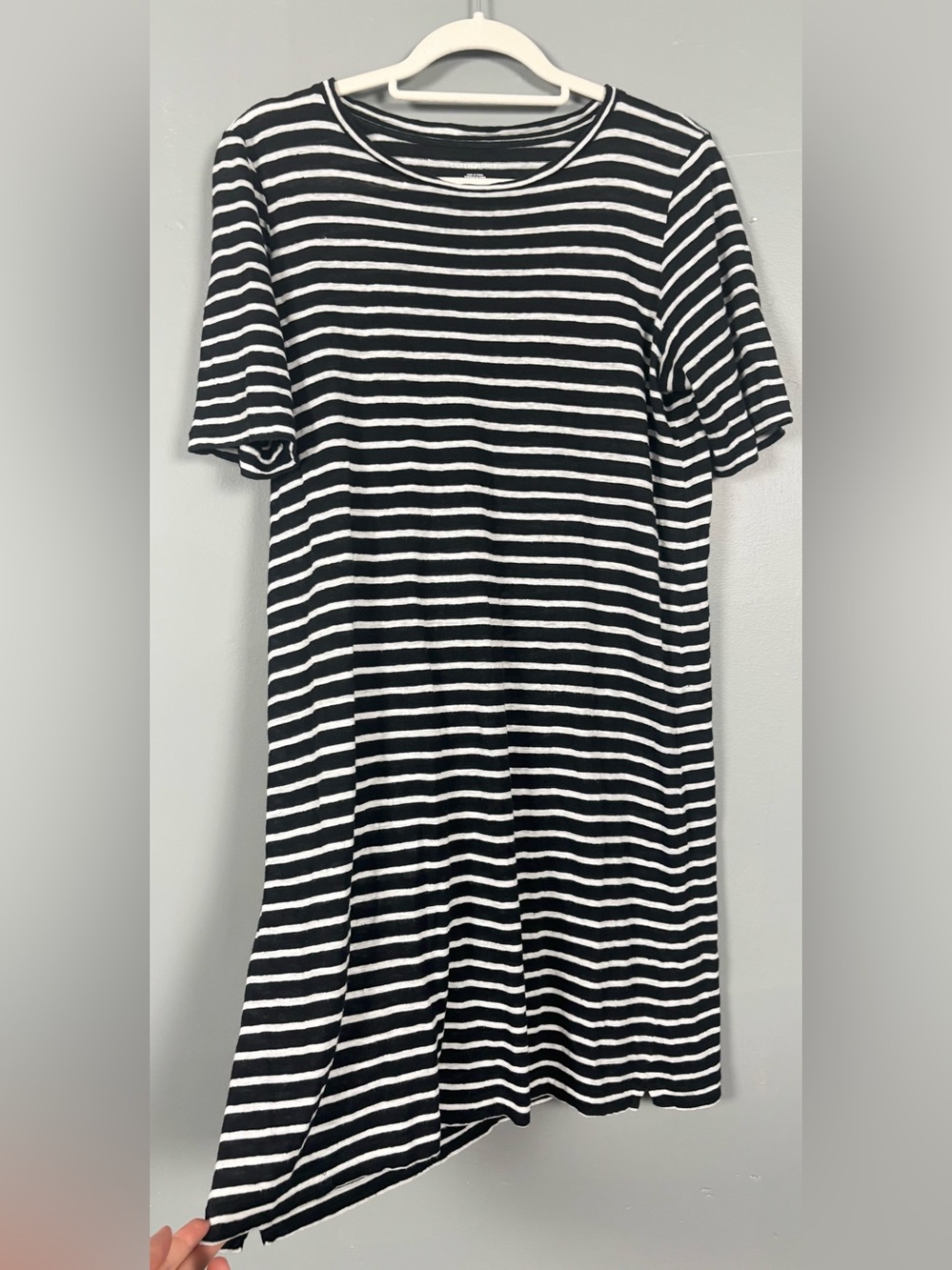 Eileen Fisher Black and White Striped 100% Organic Linen Mini Dress